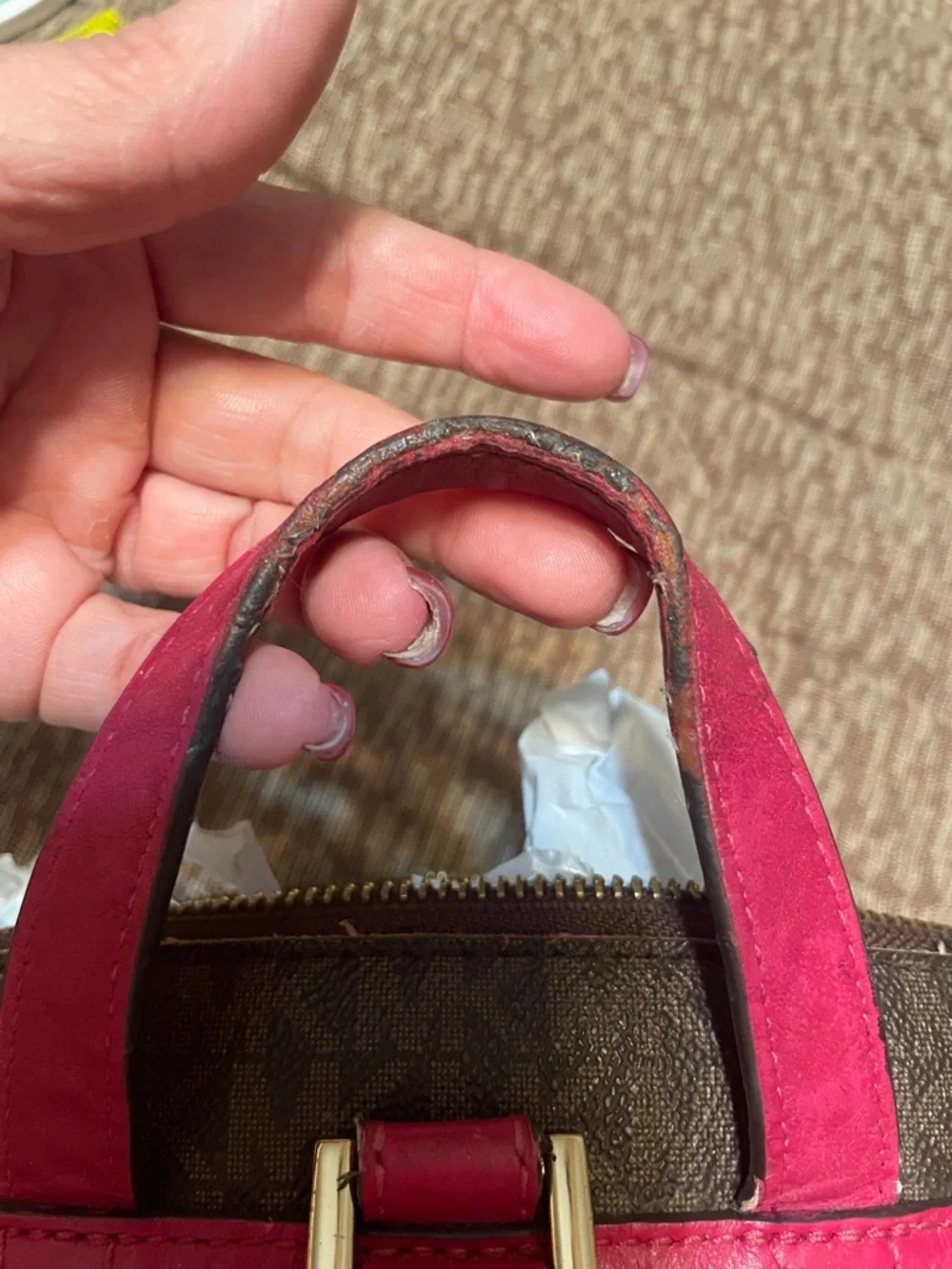 Michael Kors Brown Monogram Backpack with Pink Trim
